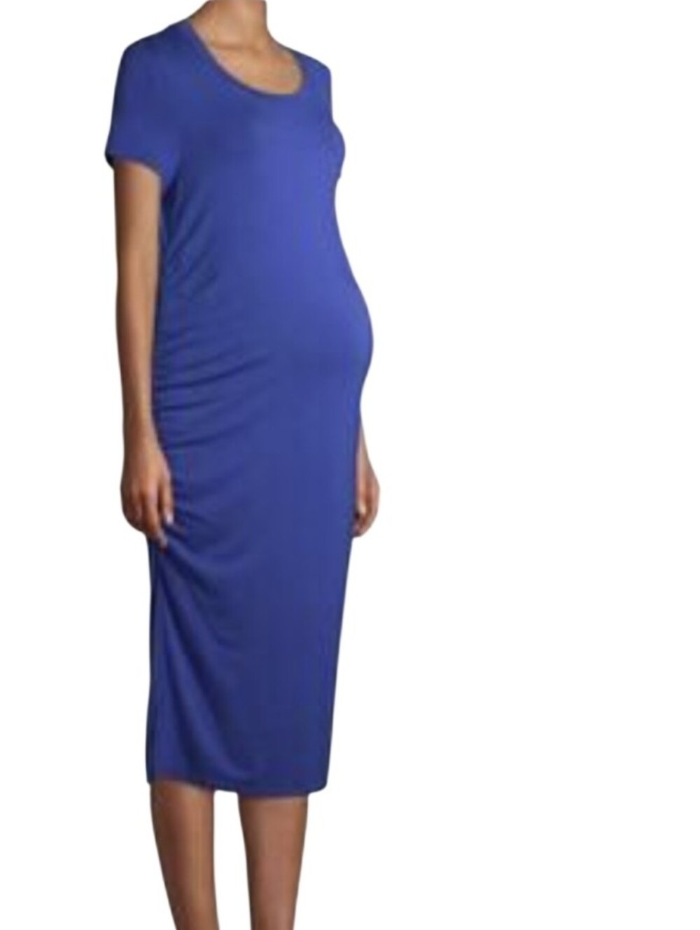 #K93 Time And Tru Women's Maternity Scoop Neck Midi Dress - Blue